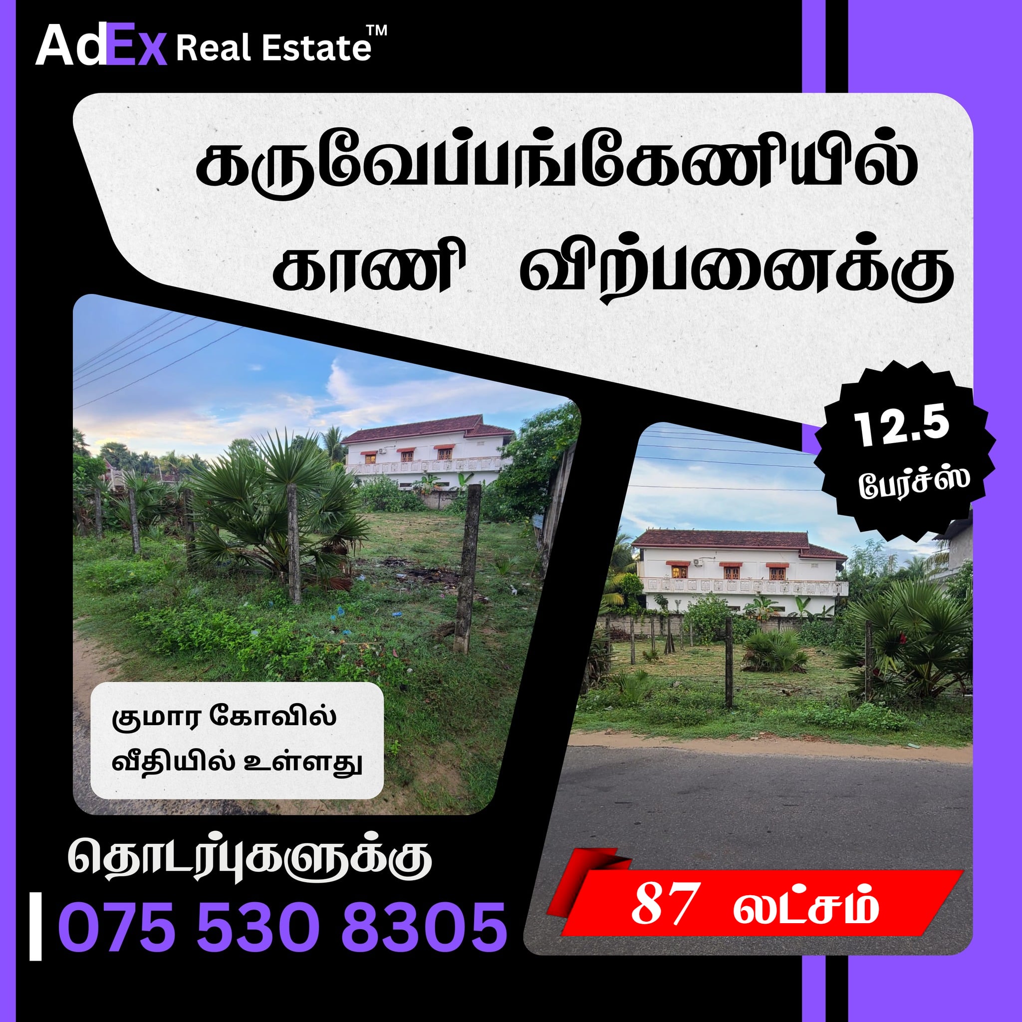 Land for Sale in Karuvepankeni Kumara Kovil Road